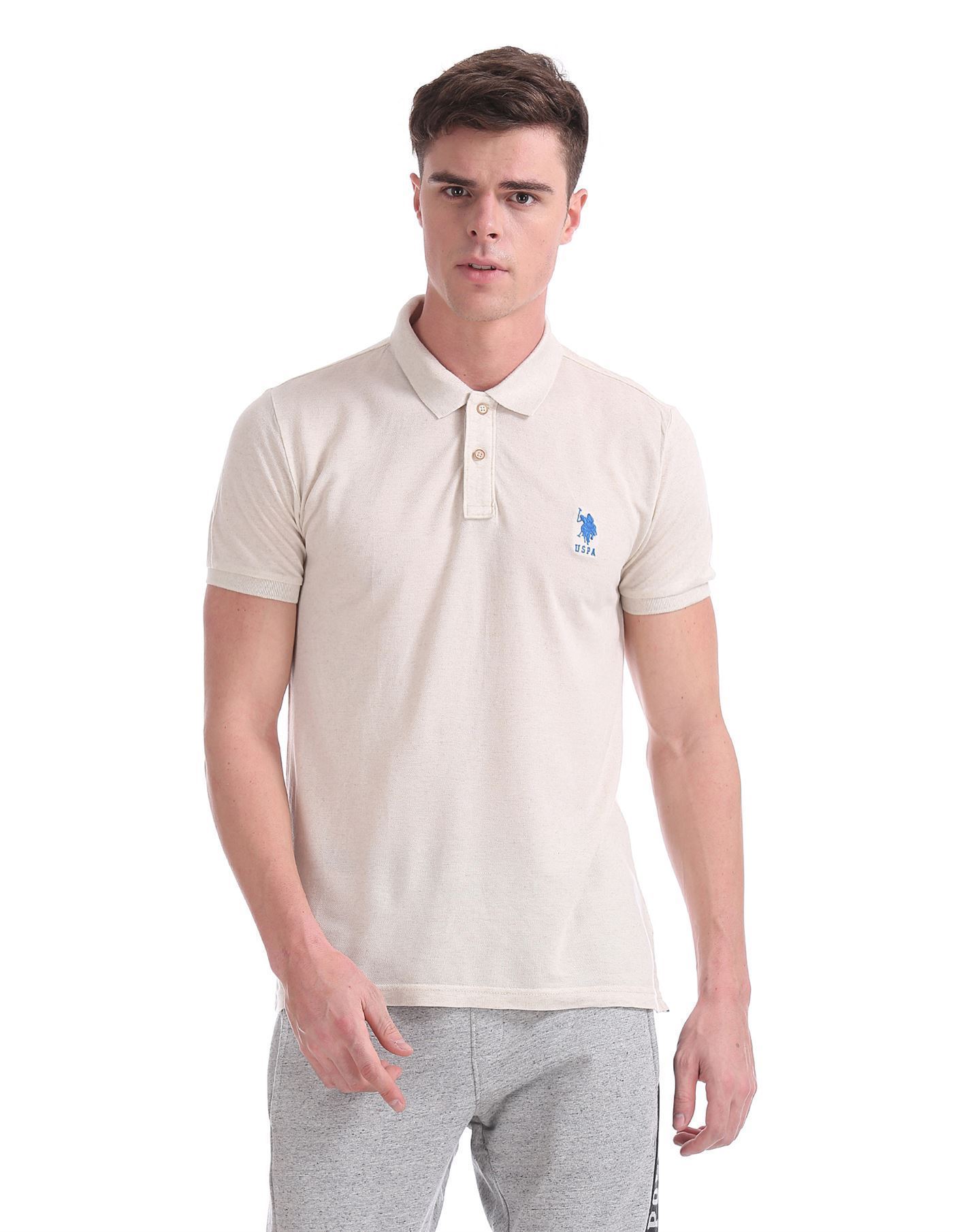 U.S.Polo Assn. Men Casual Wear Beige T-Shirt